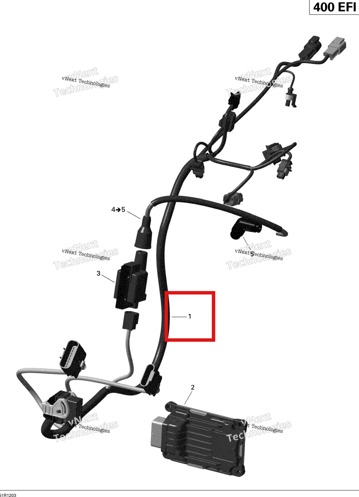 Деталь 420265837 на схеме узла 2012 Can-Am Outlander Max STD, XT, 400 EFI Engine Harness And Electronic Module