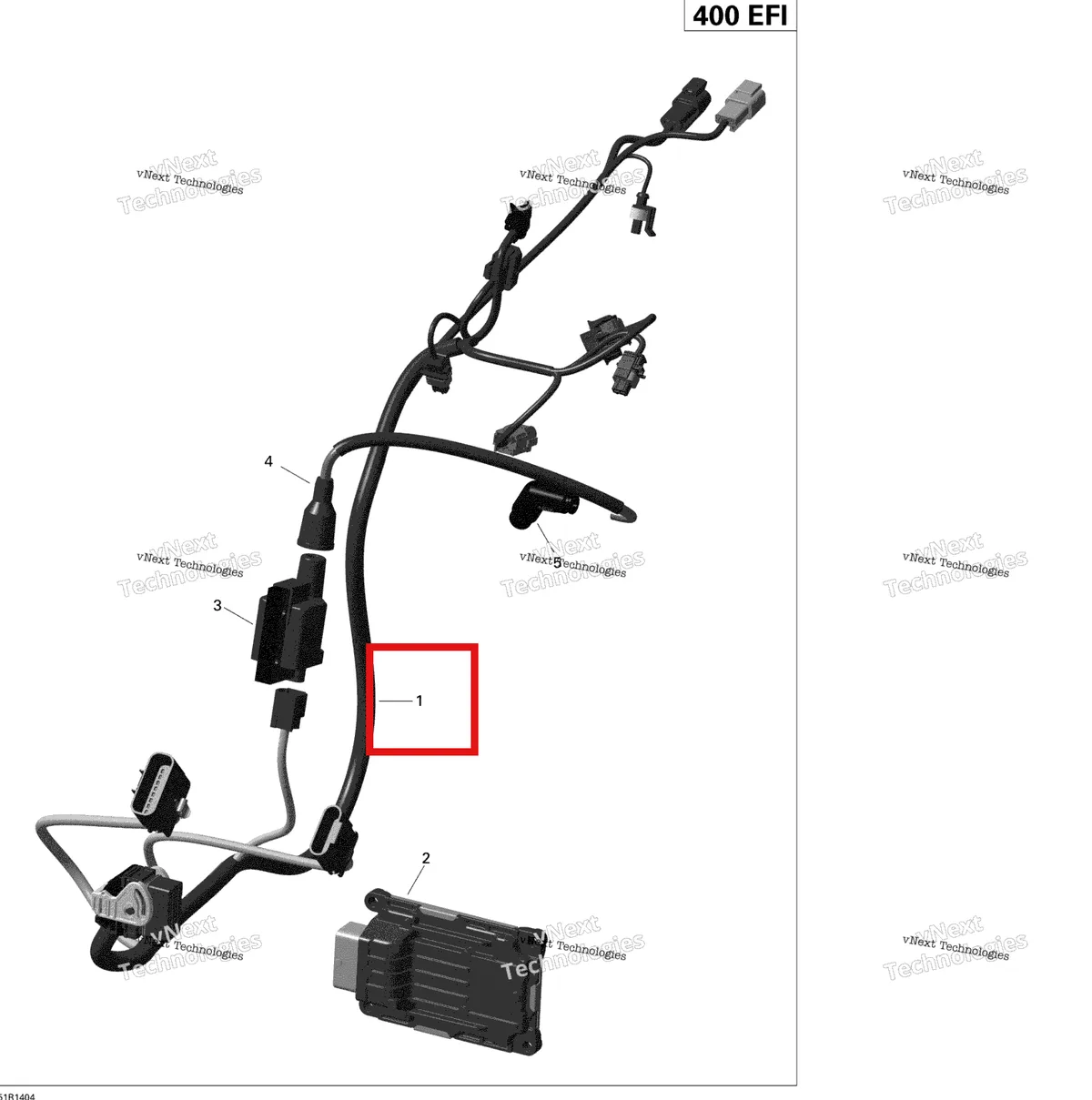 Деталь 420265838 на схеме узла 2014 Can-Am OUTLANDER 400 EFI, STD, XT Engine Harness And Electronic Module