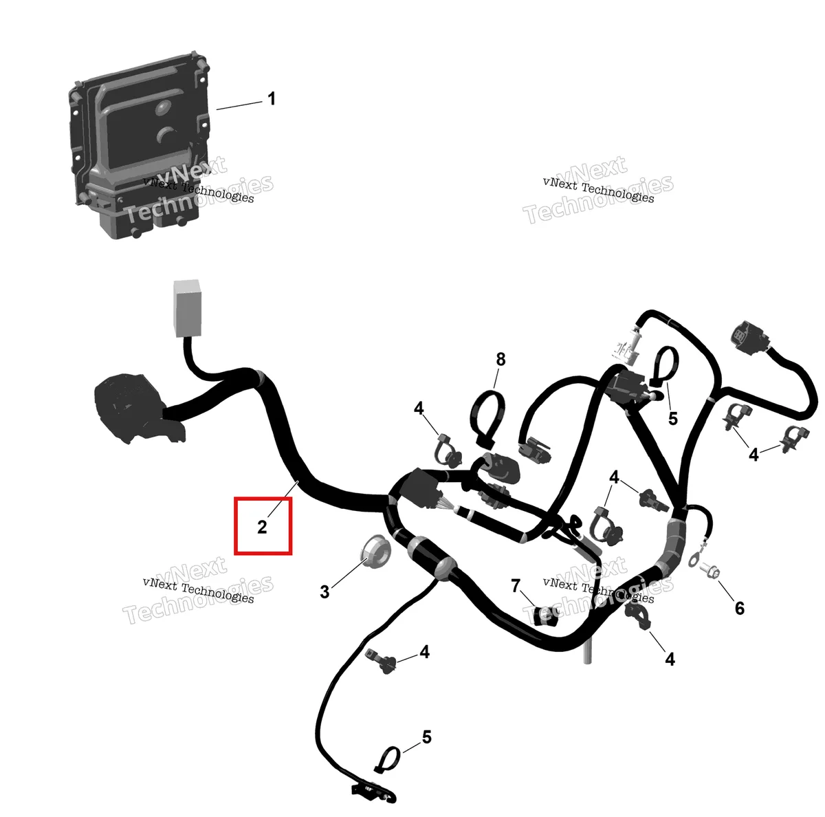 Деталь 420265862 на схеме узла 2026 Can-Am OUTLANDER - 4X4 - DPS - 500 - 1BTA - CALI - Granite Grey Rotax - Engine Harness And Electronic Module