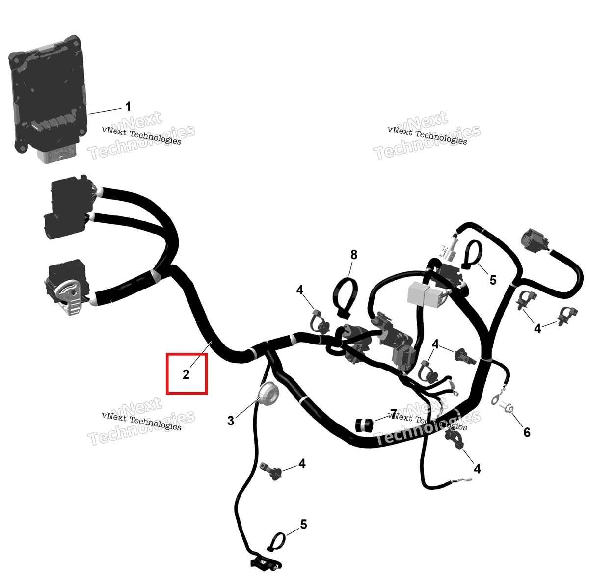 Деталь 420265864 (Жгут проводов Can-Am Outlander 4x4 DPS 700 (2025) (420265864)) на схеме узла 2026 Can-Am OUTLANDER - 2X4 - STD - 500 - 1KTB - Legion Red Rotax - Engine Harness And Electronic Module