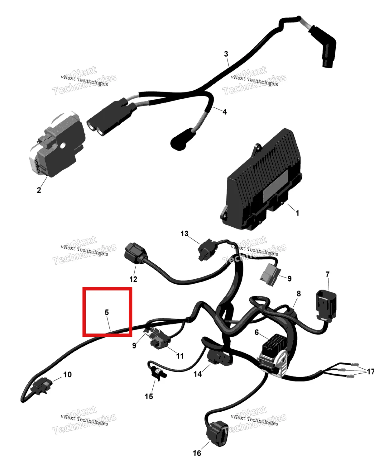 Деталь 420265947 на схеме узла 2025 Can-Am RENEGADE - 4X4 - STD - 650 EFI - 5PSB - Catalyst Gray Rotax - Engine Harness And Electronic Module
