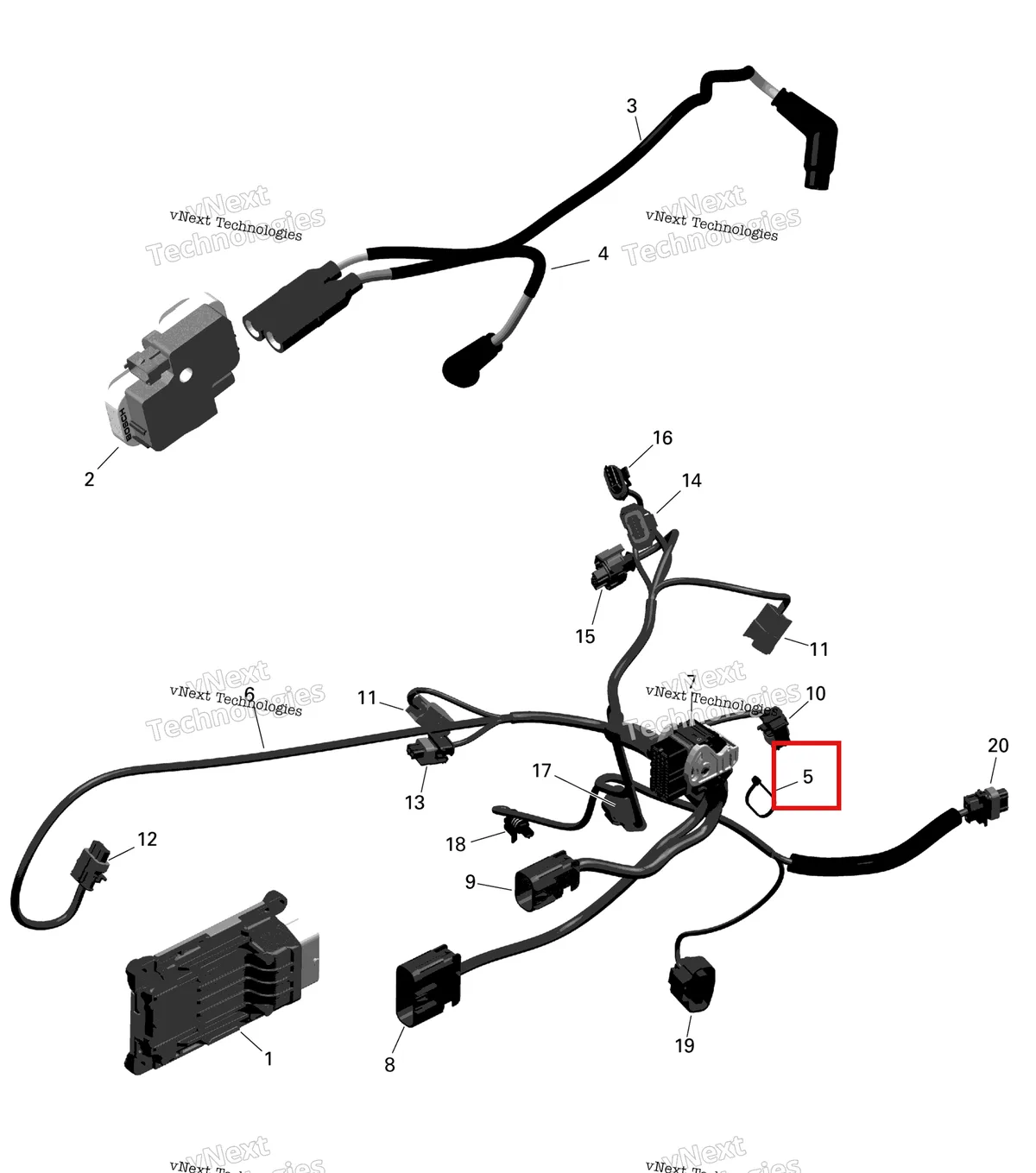 Деталь 420265951 на схеме узла 2023 Can-Am Outlander MAX 6X6 - 650 EFI - DPS Rotax - Engine Harness And Electronic Module