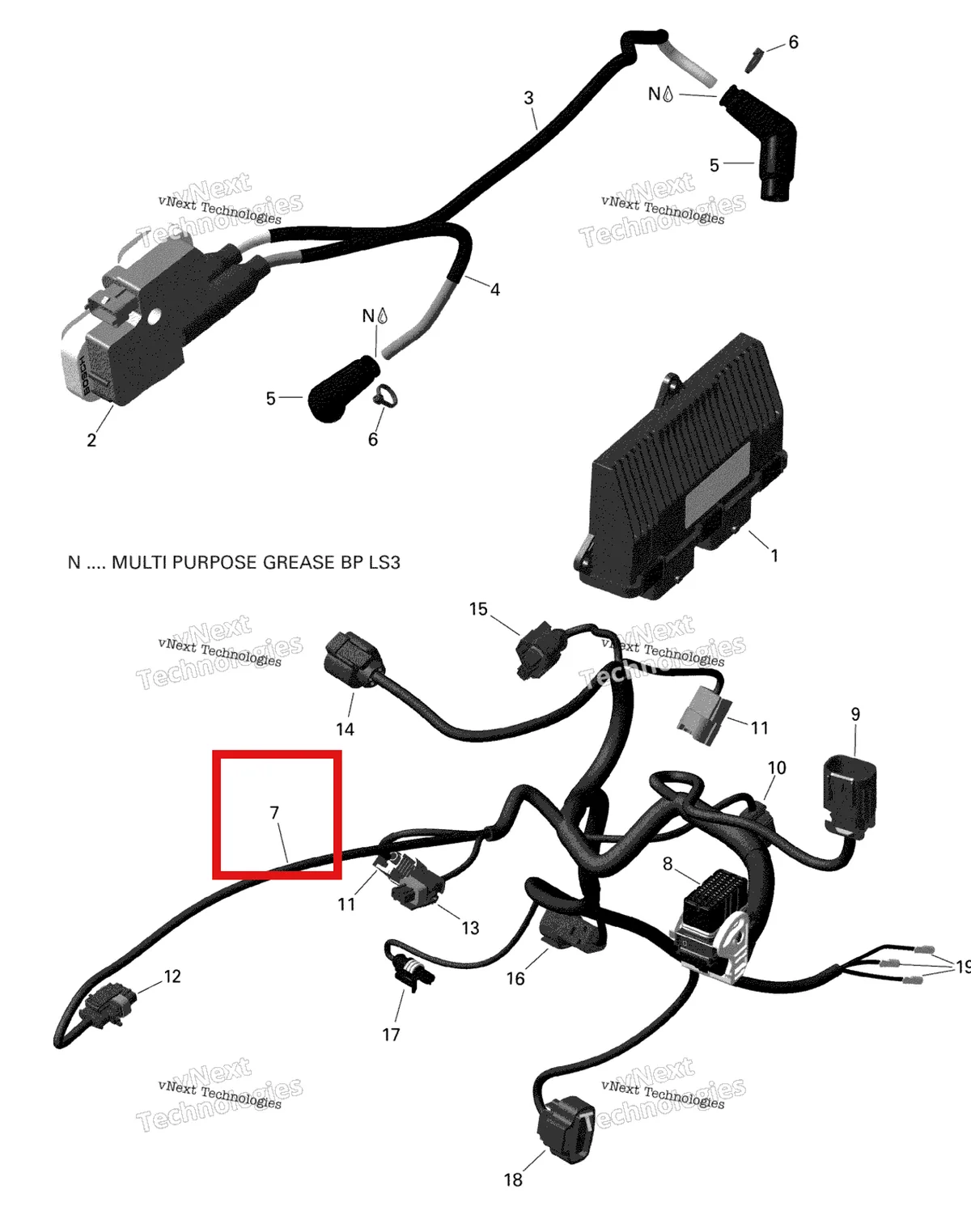 Деталь 420265952 на схеме узла 2018 Can-Am OUTLANDER MAX 6X6 - 650 EFI - T3 Engine Harness And Electronic Module
