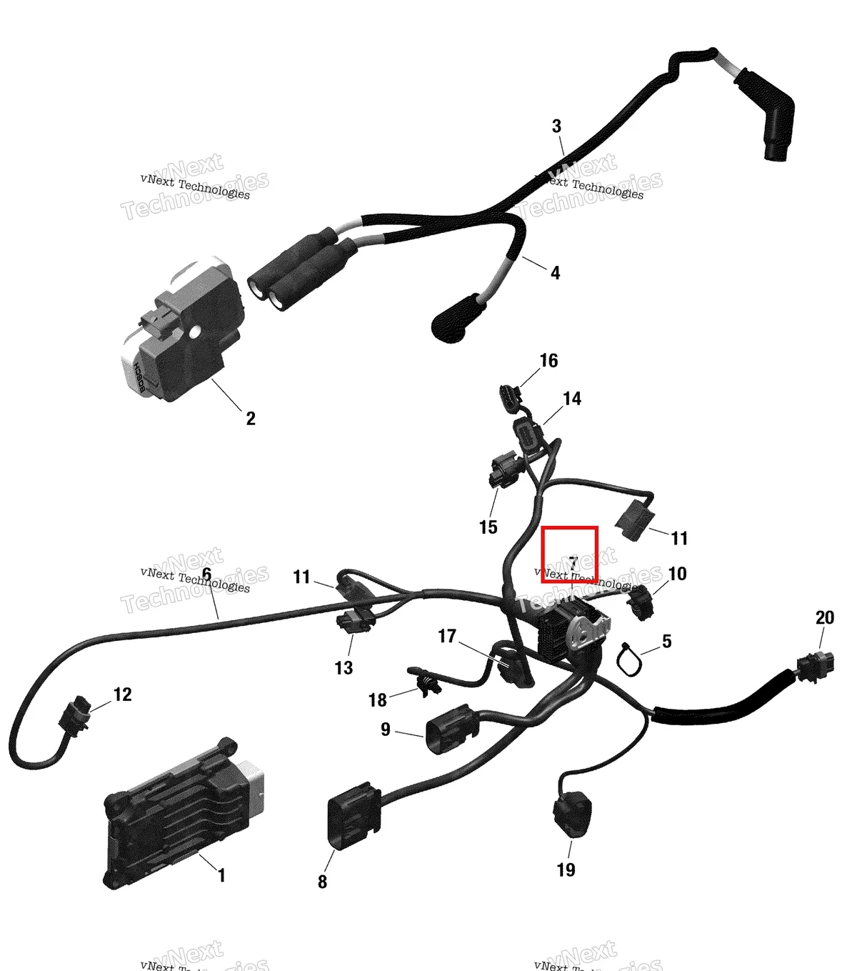 Деталь 420265953 на схеме узла 2022 Can-Am Outlander MAX 1000R EFI - XT Rotax - Engine Harness And Electronic Module - 122