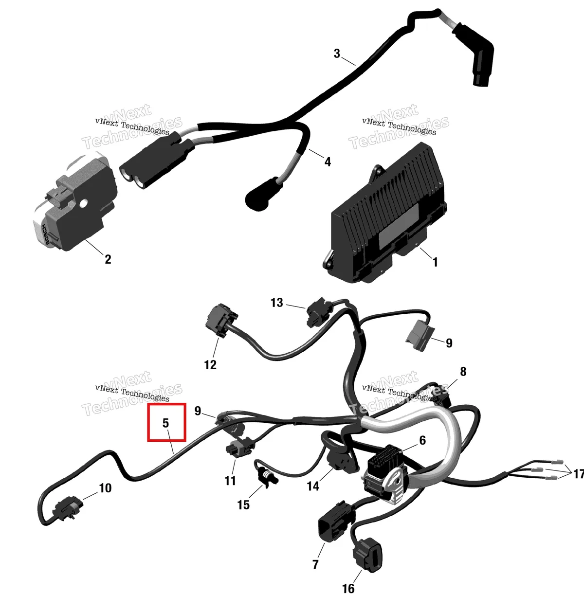 Деталь 420266333 на схеме узла 2024 Can-Am Outlander 850 EFI 4X4 - 4KRA - X MR Package - Legion Red Rotax - Engine Harness And Electronic Module