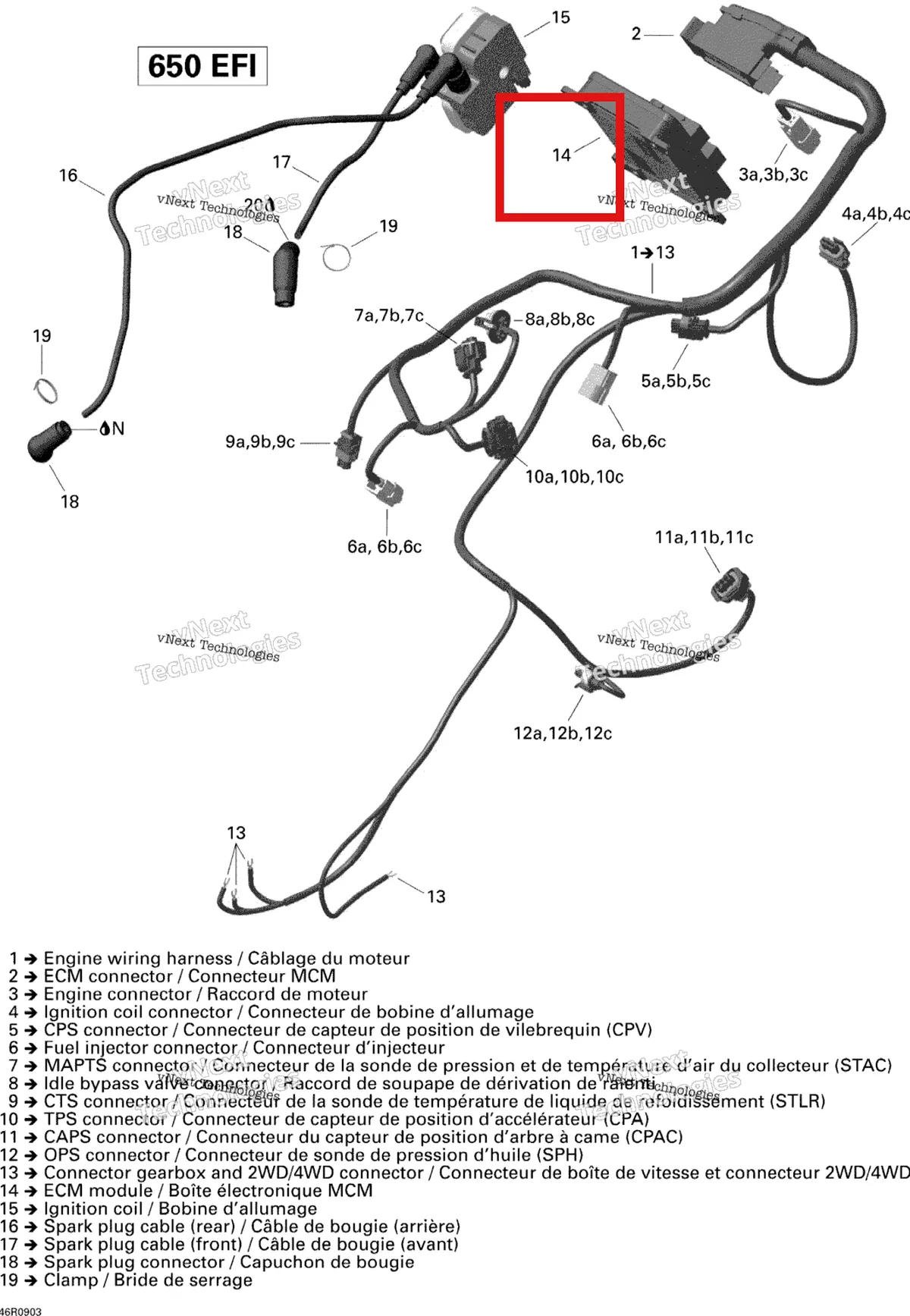 Деталь 420266505 на схеме узла 2009 Can-Am Outlander 650 EFI XT Engine Harness
