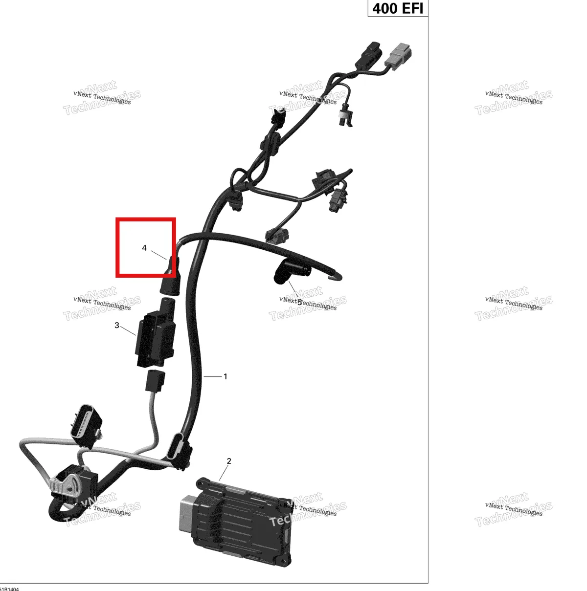 Деталь 420266600 на схеме узла 2014 Can-Am OUTLANDER 400 EFI, STD, XT Engine Harness And Electronic Module