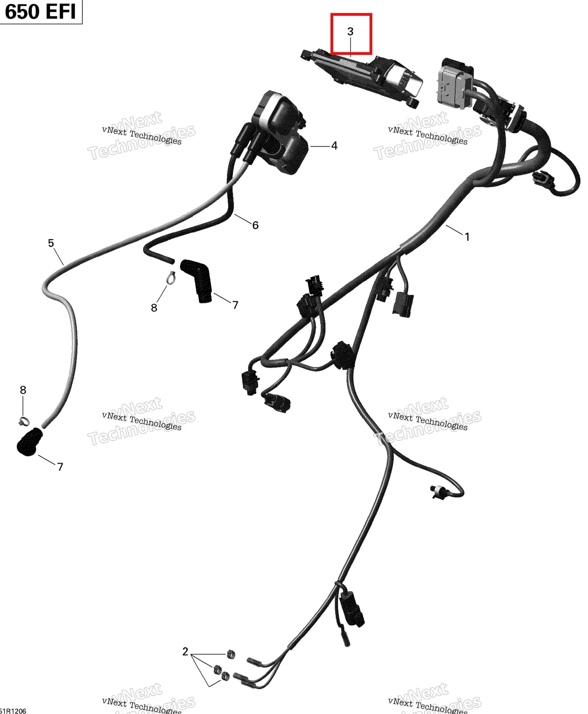 Деталь 420266716 на схеме узла 2012 Can-Am Outlander 650EFI STD & XT Engine Harness And Electronic Module