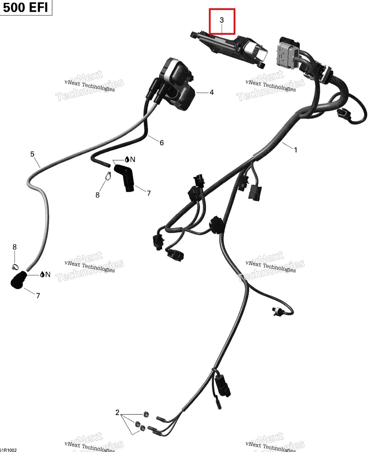 Деталь 420266721 на схеме узла 2010 Can-Am Outlander 500 EFI Engine Harness And Electronic Module