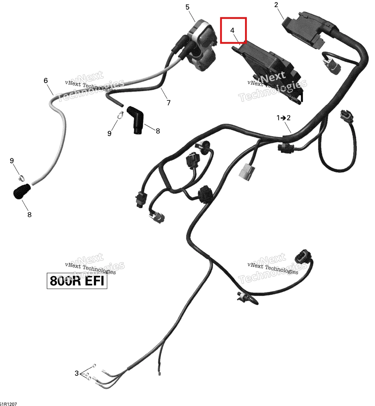 Деталь 420266733 на схеме узла 2012 Can-Am Outlander MAX 800REFI LTD Engine Harness And Electronic Module