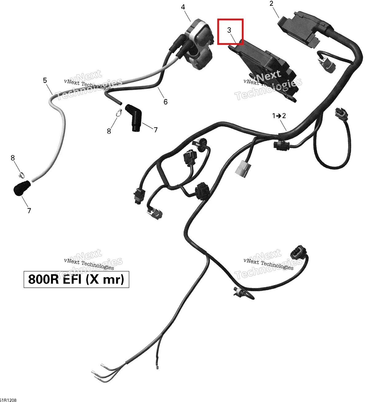 Деталь 420266739 на схеме узла 2012 Can-Am Outlander 800REFI Xmr Engine Harness And Electronic Module