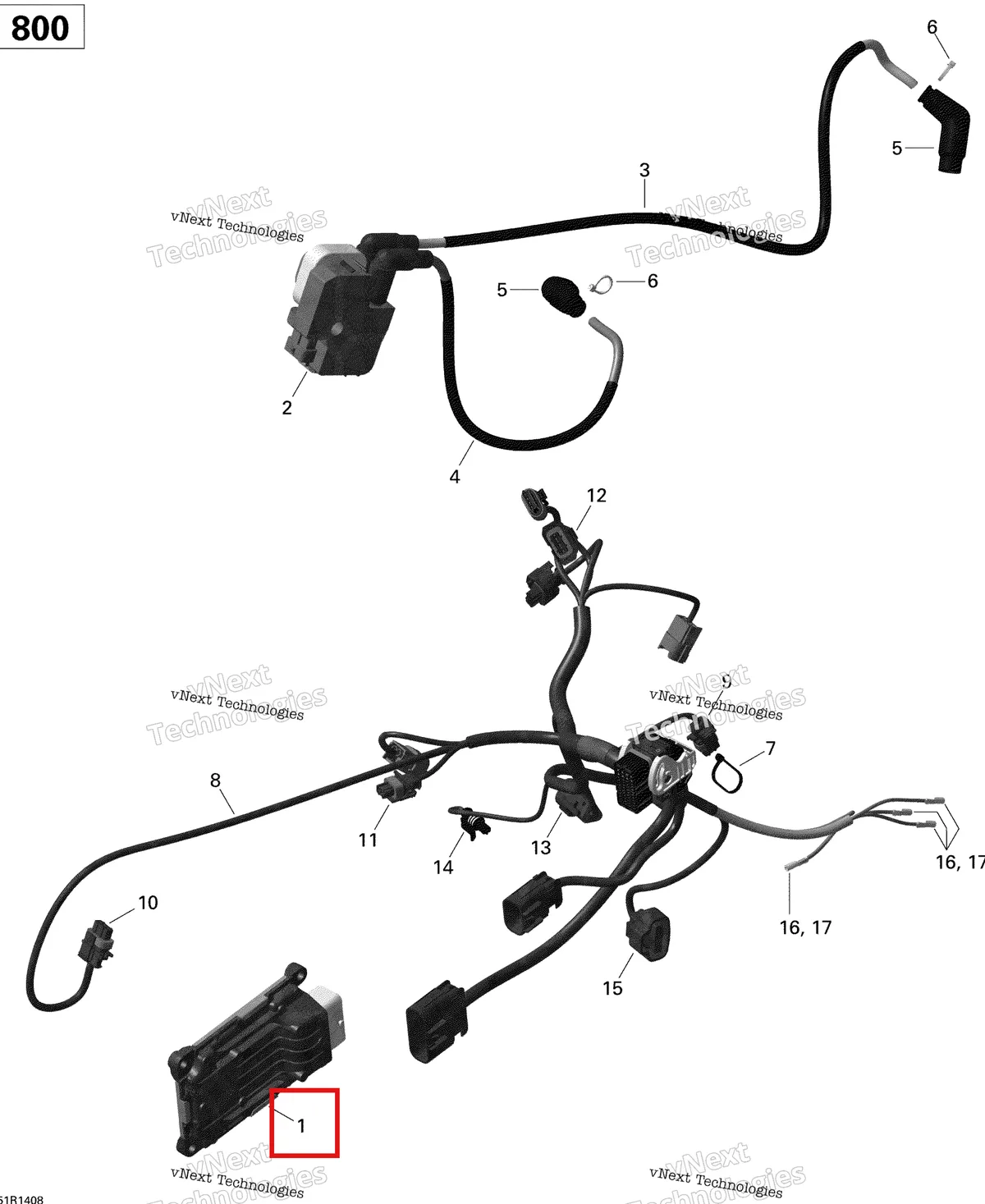 Деталь 420266741 на схеме узла 2014 Can-Am OUTLANDER 800R EFI, STD, DPS, XT & XT-P Engine Harness And Electronic Module Outlander