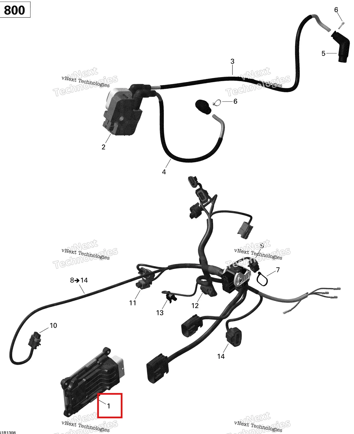 Деталь 420266743 на схеме узла 2013 Can-Am RENEGADE 800R EFI STD & XXC Engine Harness And Electronic Module Renegade