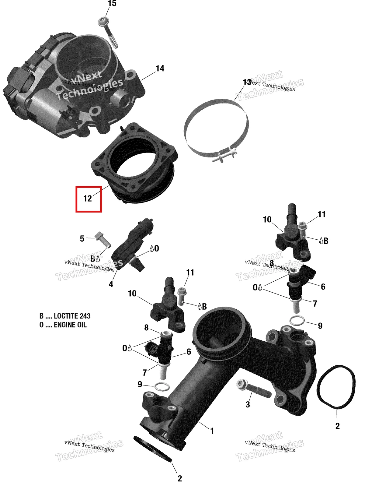 Деталь 420267043 (Впуск гнездо Can-Am Outlander 1000R EFI XMR (2022) (420267043)) на схеме узла 2022 Can-Am Outlander 1000R EFI - DPS - CE Rotax - Air Intake Manifold And Throttle Body
