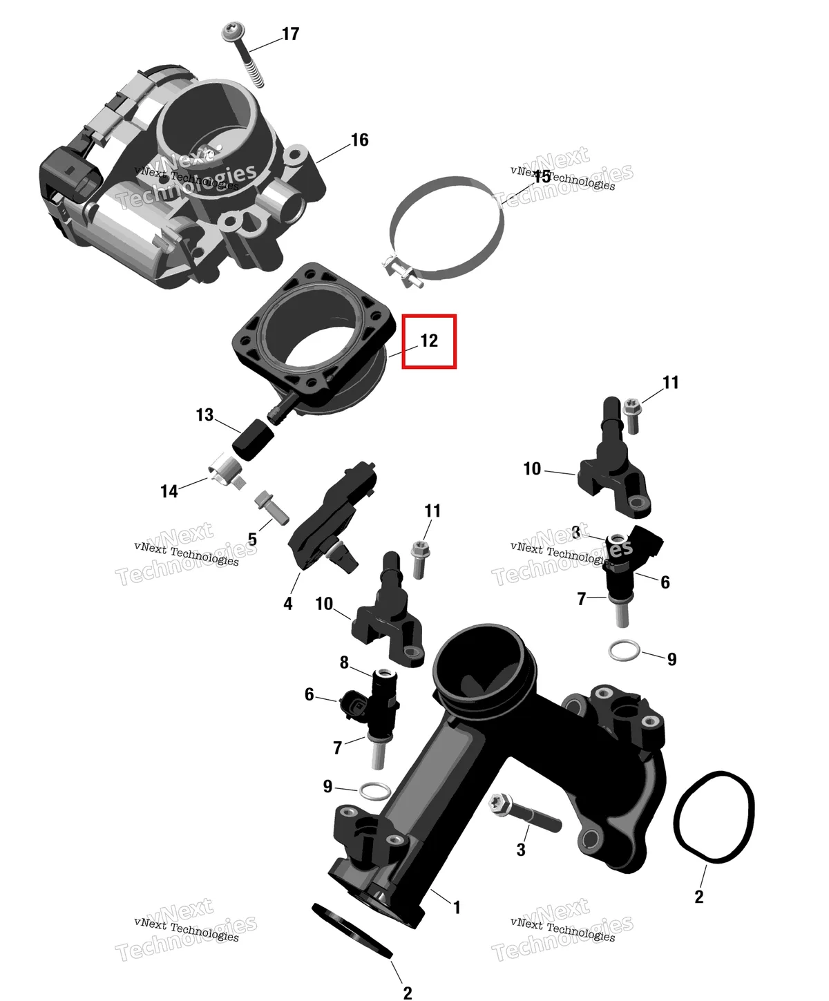 Деталь 420267046 (Впуск Neck Can-Am Outlander MAX 850 EFI XT (2022) (420267046)) на схеме узла 2024 Can-Am Outlander 850 EFI 4X4 - 2ARA - DPS Package - Granite Grey Rotax - Air Intake Manifold And Throttle Body
