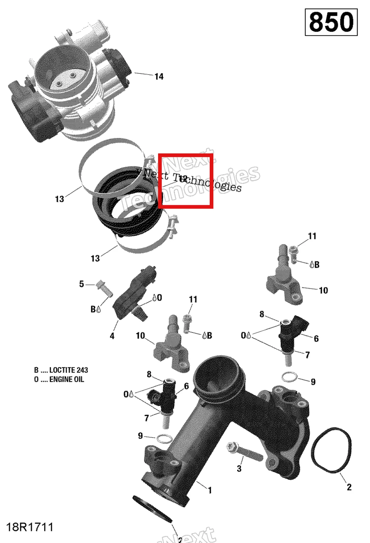 Деталь 420267048 на схеме узла 2021 Can-Am Outlander 850 EFI - STD DPS XT XTP North Edition Rotax - Air Intake Manifold And Throttle Body - 850 Efi