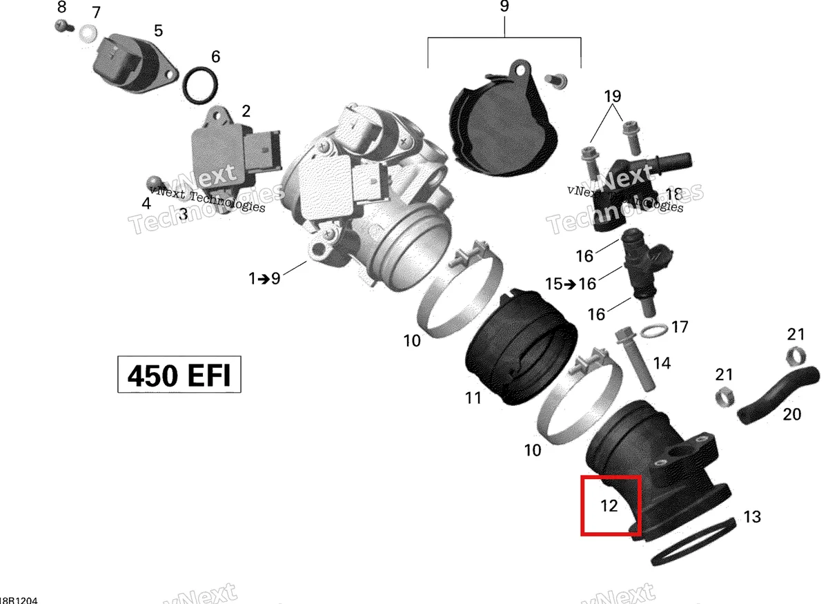 Деталь 420267510 на схеме узла 2015 Can-Am DS 450EFI STD Air Intake Manifold And Throttle Body