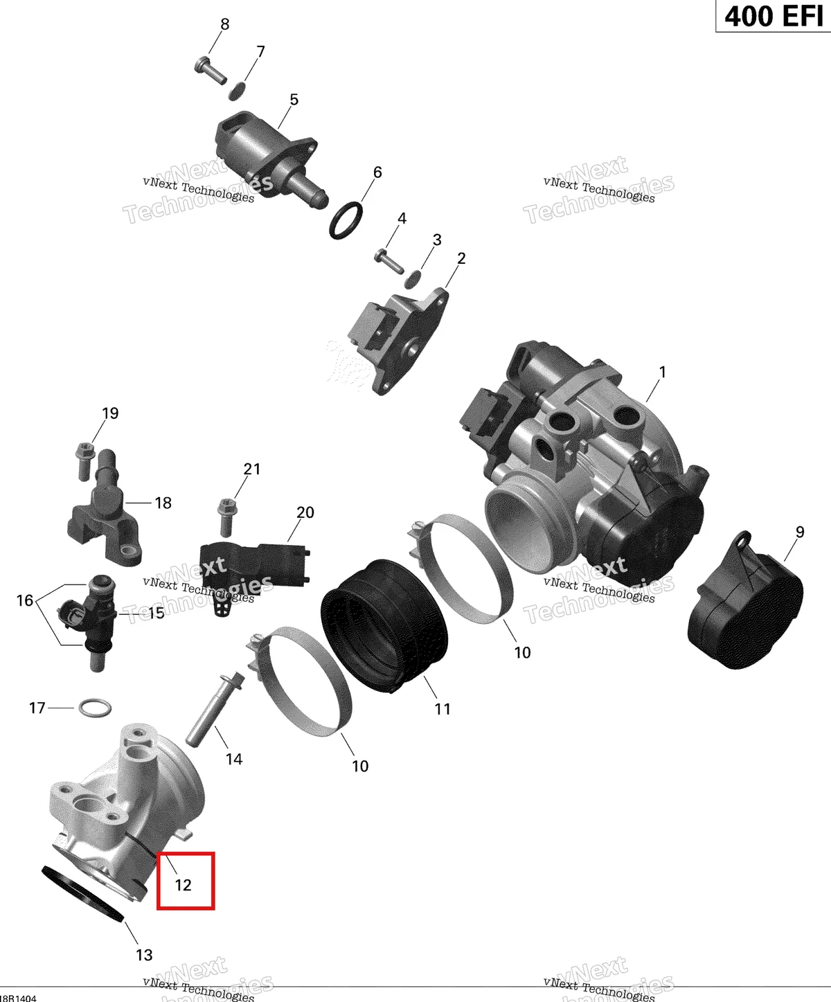 Деталь 420267525 на схеме узла 2014 Can-Am OUTLANDER 400 EFI, STD, XT Air Intake Manifold And Throttle Body