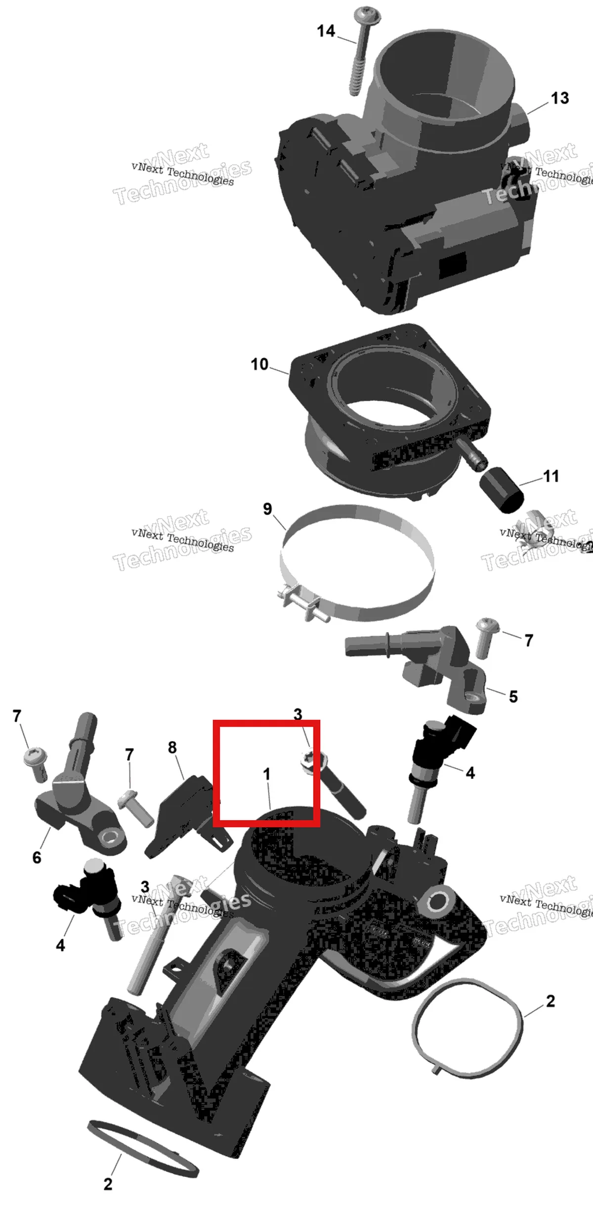 Деталь 420267556 (Впуск воздуха коллектор Can-Am Outlander 4x4 XT 1000R (2025) (420267556)) на схеме узла 2026 Can-Am OUTLANDER - 4X4 - XT - 1000R - 4FTE - CALI - Compass Green Rotax - Air Intake Manifold And Throttle Body
