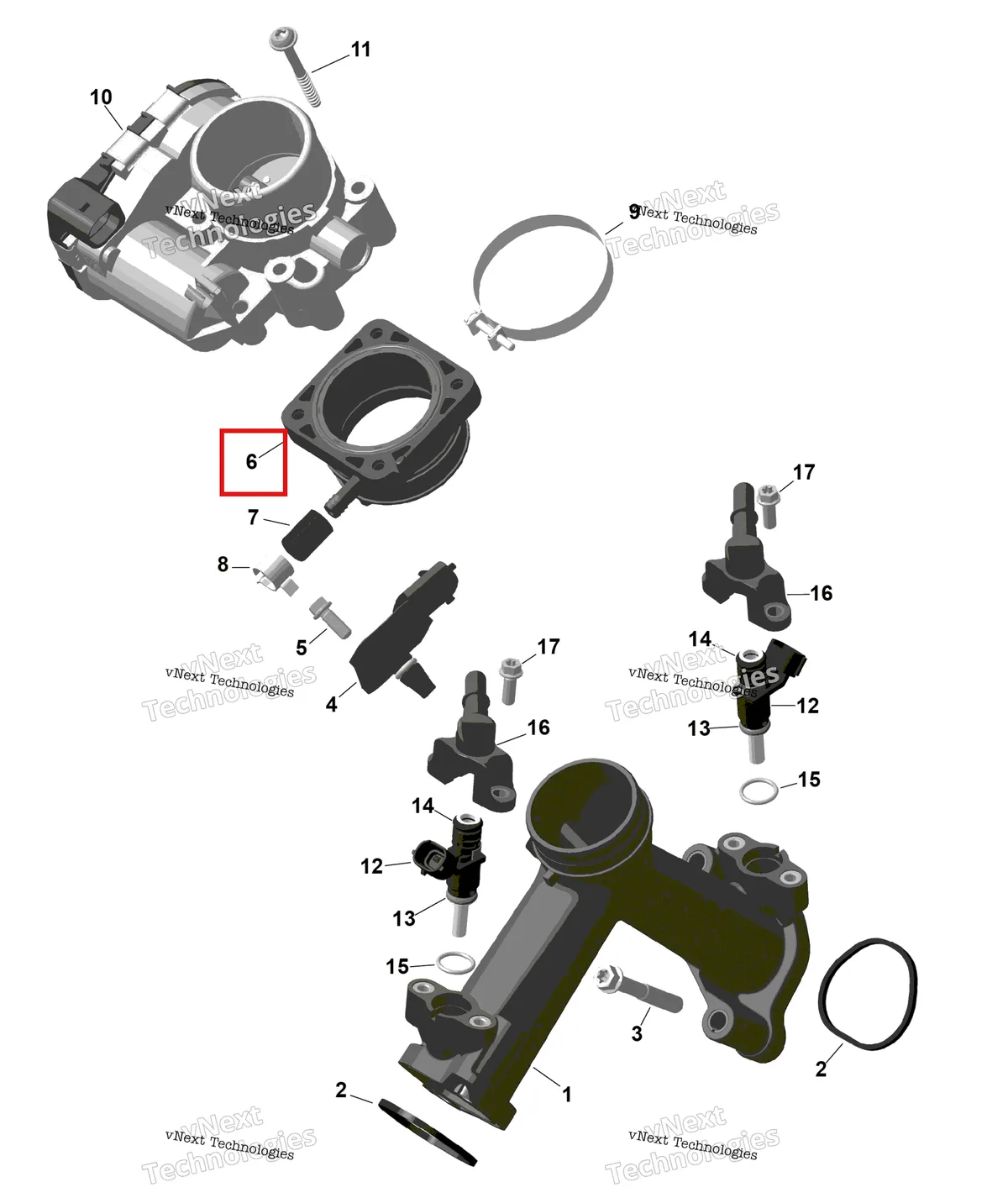 Деталь 420267617 на схеме узла 2026 Can-Am RENEGADE - 4X4 - XMR - 650 EFI - 5TTA - Catalyst Gray Rotax - Air Intake Manifold And Throttle Body