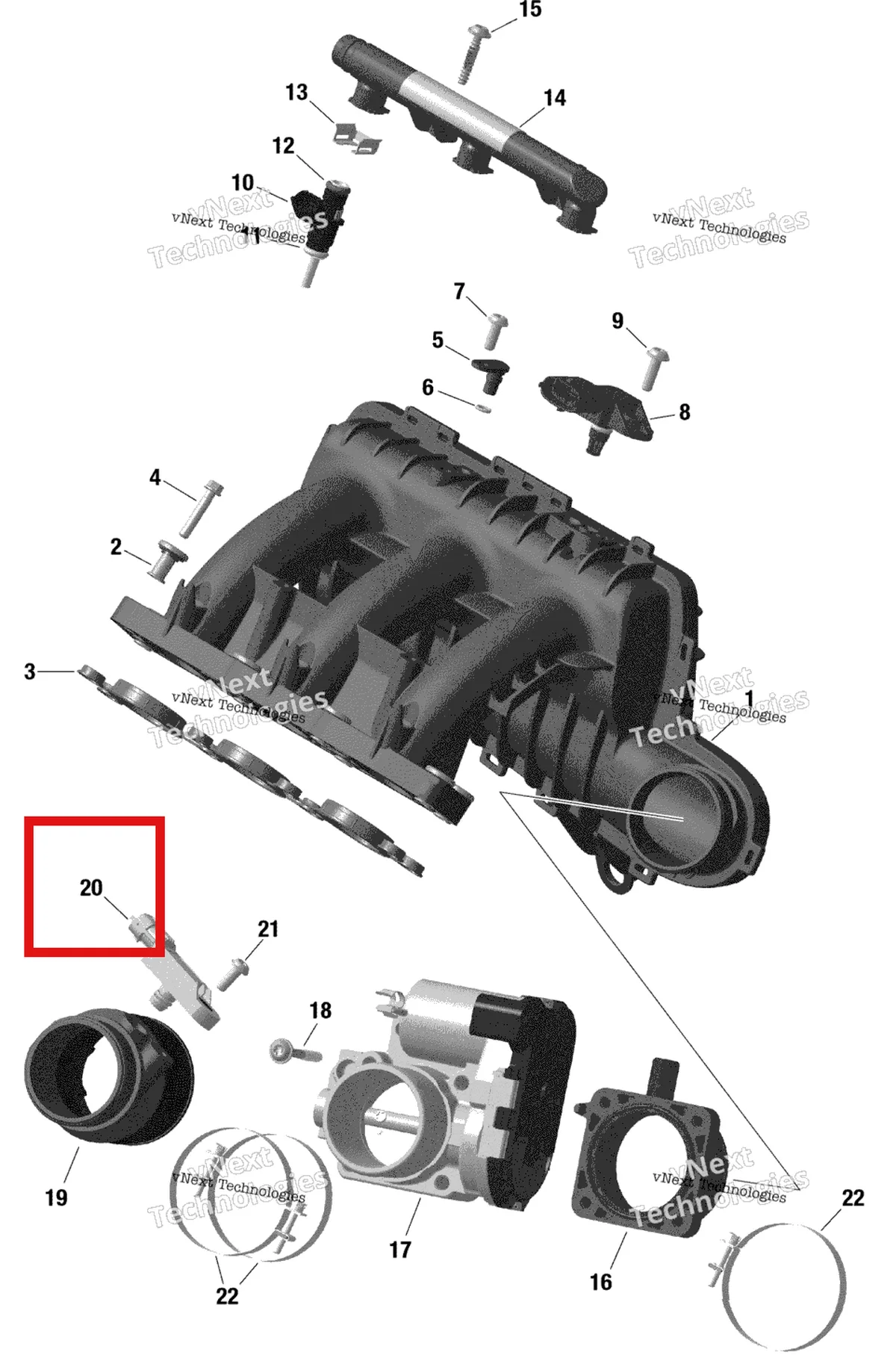 Деталь 420274057 на схеме узла 2022 Can-Am Maverick Turbo - DS Rotax - Air Intake Manifold And Throttle Body - Turbo