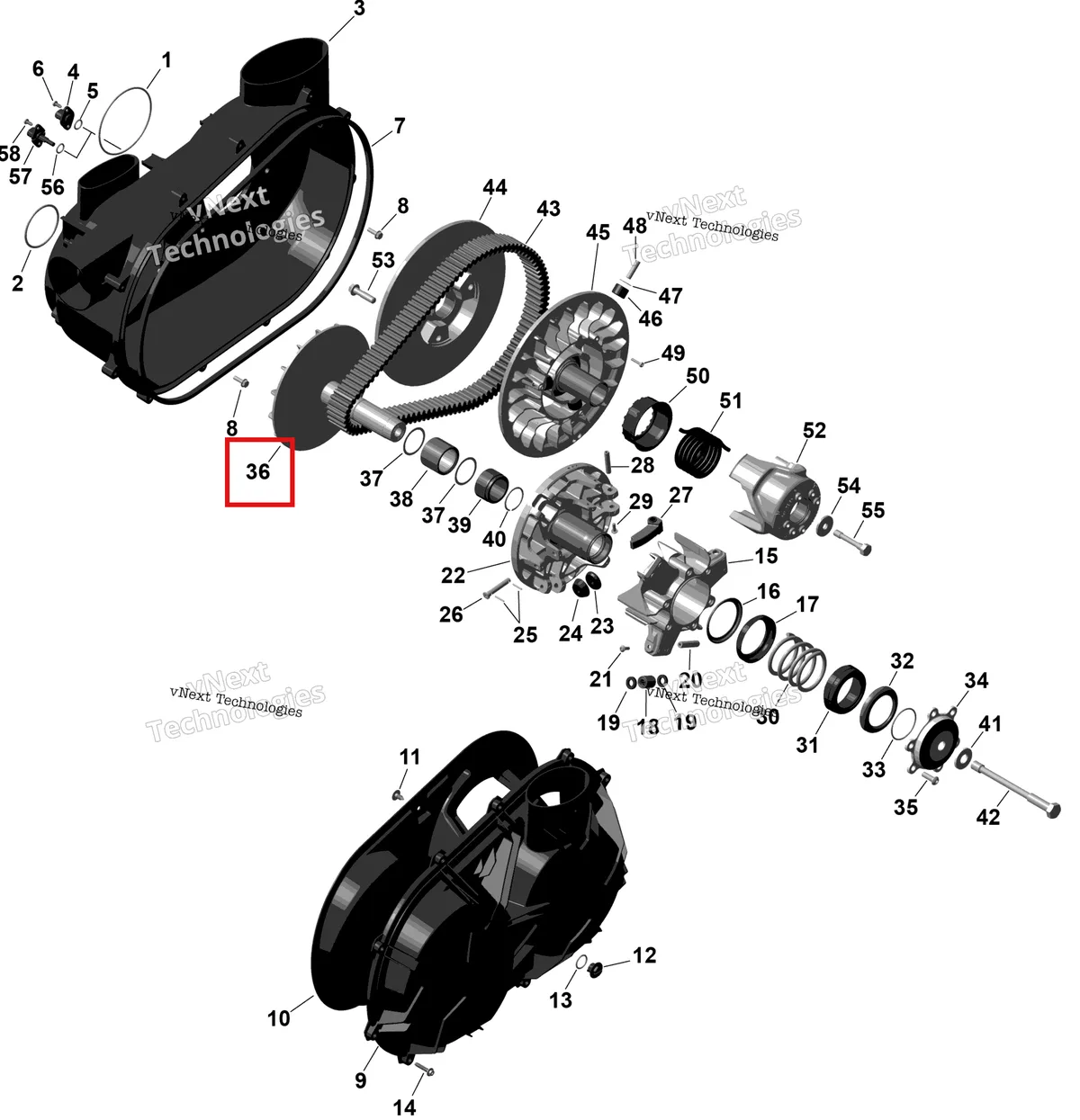 Деталь 420280811 (Flasque Fixe Ass Can-Am Maverick Turbo RR XRC (2022) (420280811)) на схеме узла 2026 Can-Am Maverick Max - TURBO - DS - 7WTB - Dusty Navy Satin - 64