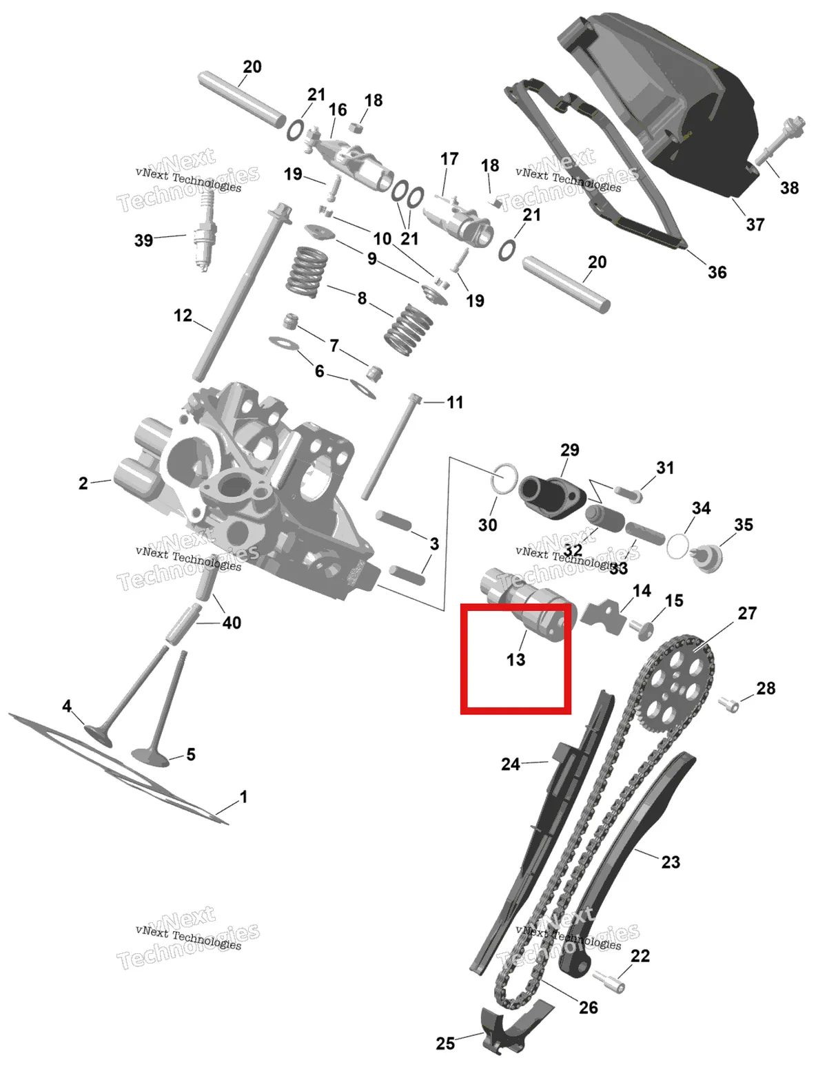 Деталь 420281071 на схеме узла 2026 Can-Am RENEGADE - 4X4 - XMR - 650 EFI - 5TTA - Catalyst Gray Rotax - Rear Cylinder Head