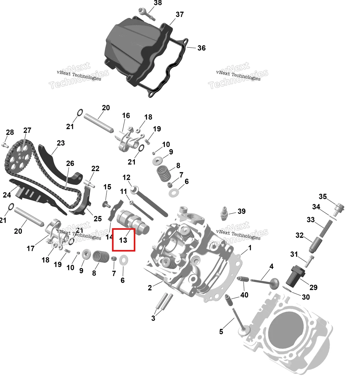 Деталь 420281803 на схеме узла 2025 Can-Am OUT-MAX - 6X6 - XT - 1000 EFI - 5ZSA - Boreal Green Rotax - Front Cylinder Head