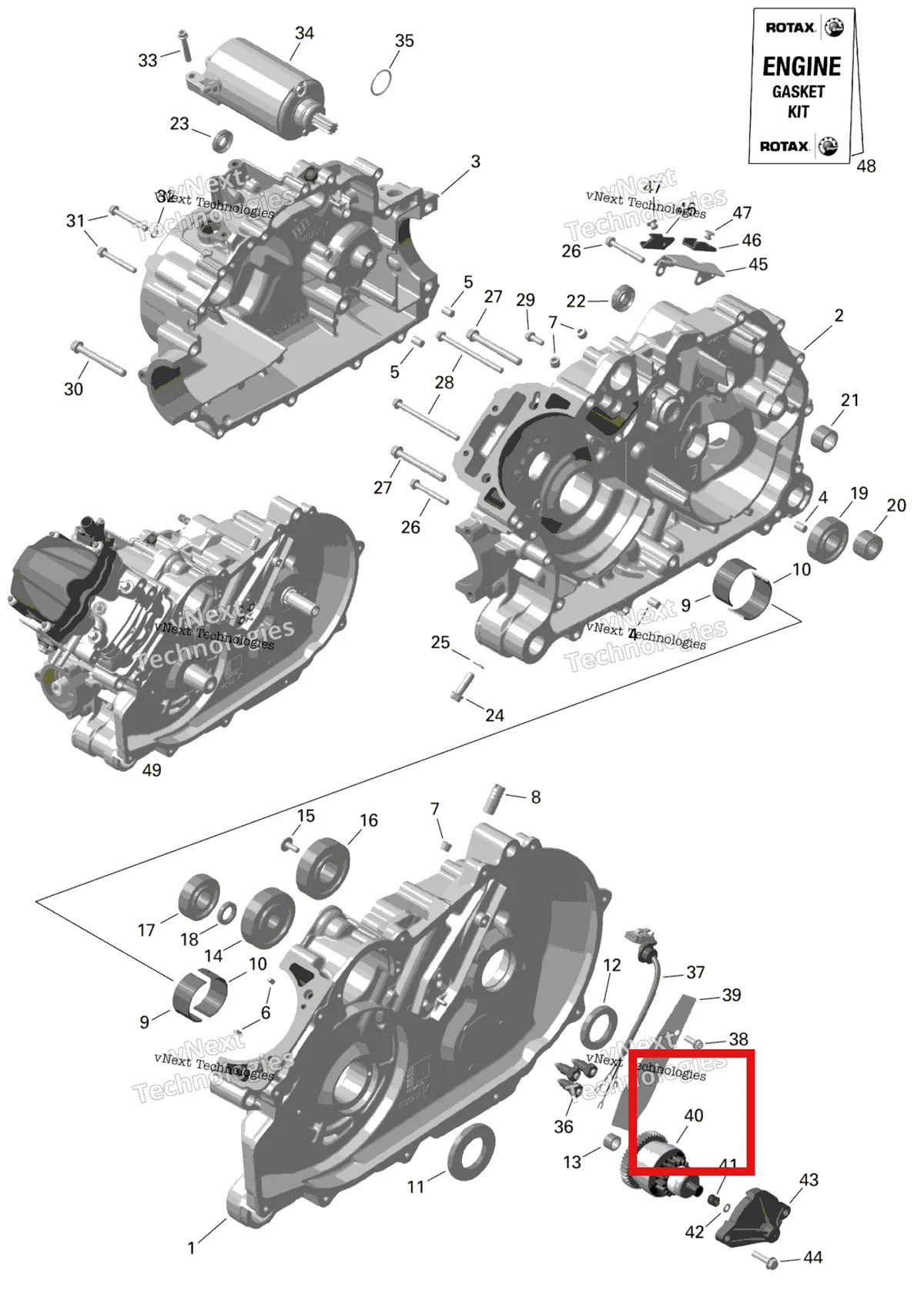 Деталь 420294811 на схеме узла 2024 Can-Am Outlander MAX 450 EFI 6X6 - 4ZRA - DPS Package - Tundra Green Rotax - Crankcase