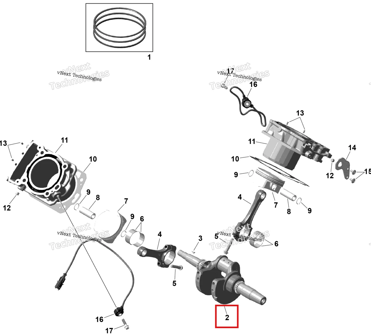 Деталь 420295031 (Коленвал в сборе Can-Am Outlander 4x4 XT 1000R (2025) (420295031)) на схеме узла 2026 Can-Am OUTLANDER - 4X4 - BACKCOUNTRY - 1000R - 4NTA - CALI - Dark Camo Rotax - Crankshaft And Pistons