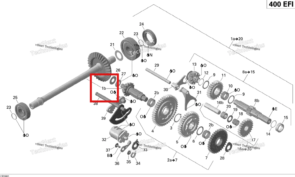 Деталь 420296535 (BEVEL шестерня ASS Y Can-Am Outlander 400 XT (2008) (420296535)) на схеме узла 2010 Can-Am Outlander 400 EFI Gear Shift