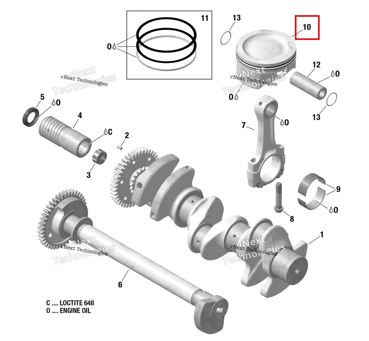 Деталь 420296565 (Деталь Piston Assy 99.96 Mm) на схеме узла Crankshaft, Pistons And Balance Shaft