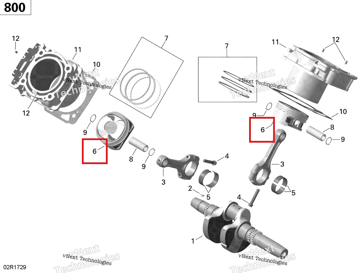Деталь 420296776 (Деталь Piston With Rings, Oversize, 91.20mm) на схеме узла 2020 Can-Am Commander 800R EFI Crankshaft, Piston And Cylinder - 800R Efi