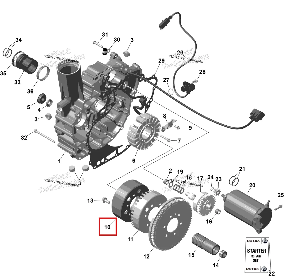 Деталь 420296900 на схеме узла 2026 Sea-Doo GTI - 130 - STD - 38TB - Bright White Rotax - Magneto And Electric Starter