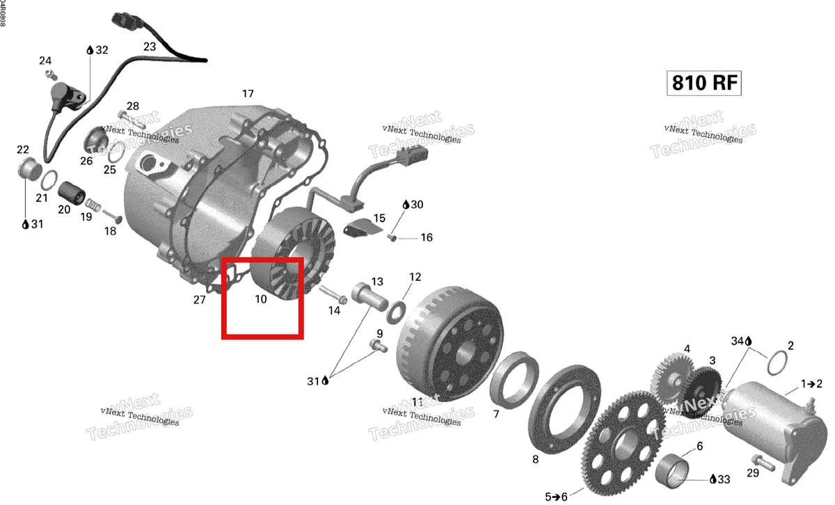Деталь 420296909 (Деталь Stator Ass'y) на схеме узла 2008 Ski-Doo Skandic Tundra LT V-800 Magneto