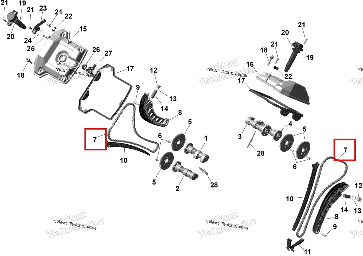 Деталь 420297085 (Распредвал цепь Can-Am Outlander 4x4 XT 1000R (2025) (420297085)) на схеме узла 2026 Can-Am OUTLANDER - 4X4 - BACKCOUNTRY - 1000R - 4NTA - CALI - Dark Camo Rotax - Valve Train