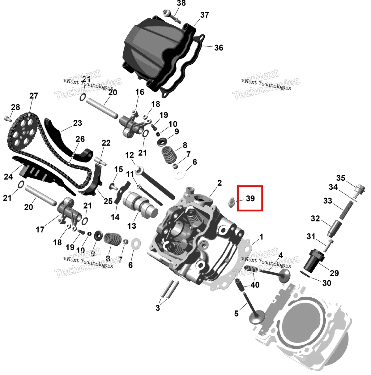 Деталь 420297621 на схеме узла 2026 Can-Am RENEGADE - 4X4 - XMR - 1000R EFI - 5UTA - Hyper Silver Rotax - Front Cylinder Head