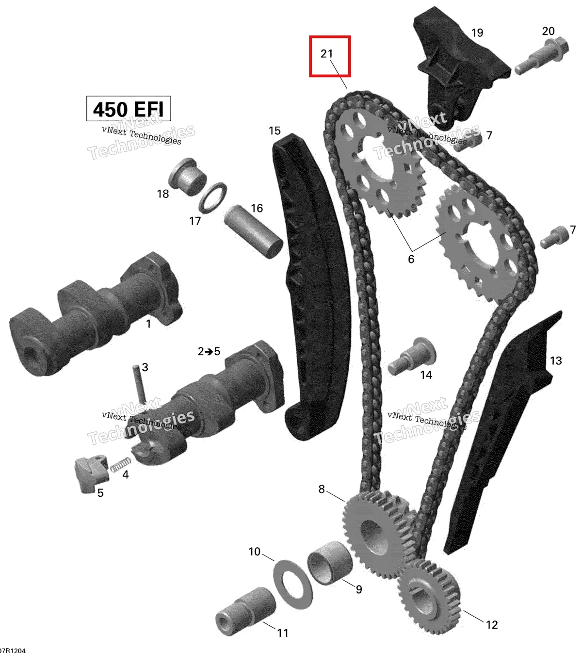 Деталь 420297957 (Цепь Распредвала) на схеме узла 2015 Can-Am DS 450EFI STD Camshafts And Timing Chain