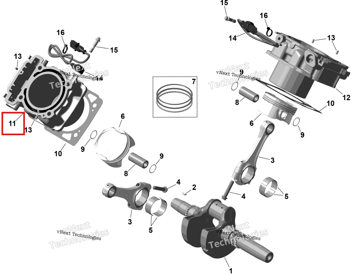 Деталь 420413111 на схеме узла 2026 Can-Am RENEGADE - 4X4 - XMR - 1000R EFI - 5UTA - Hyper Silver Rotax - Crankshaft, Pistons And Cylinder
