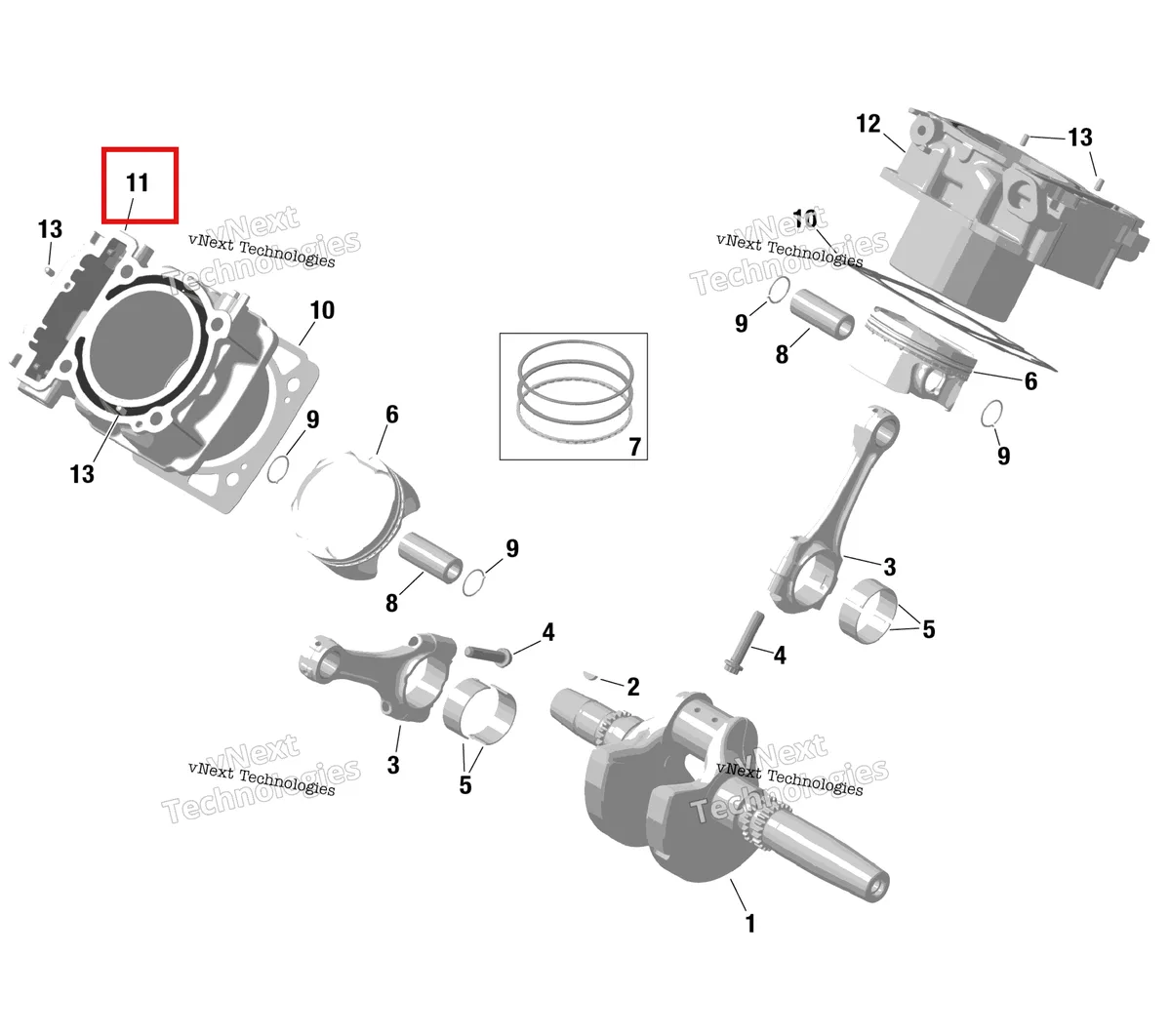 Деталь 420413112 на схеме узла 2023 Can-Am Maverick Trail 1000 - DPS Rotax - Crankshaft, Pistons And Cylinder