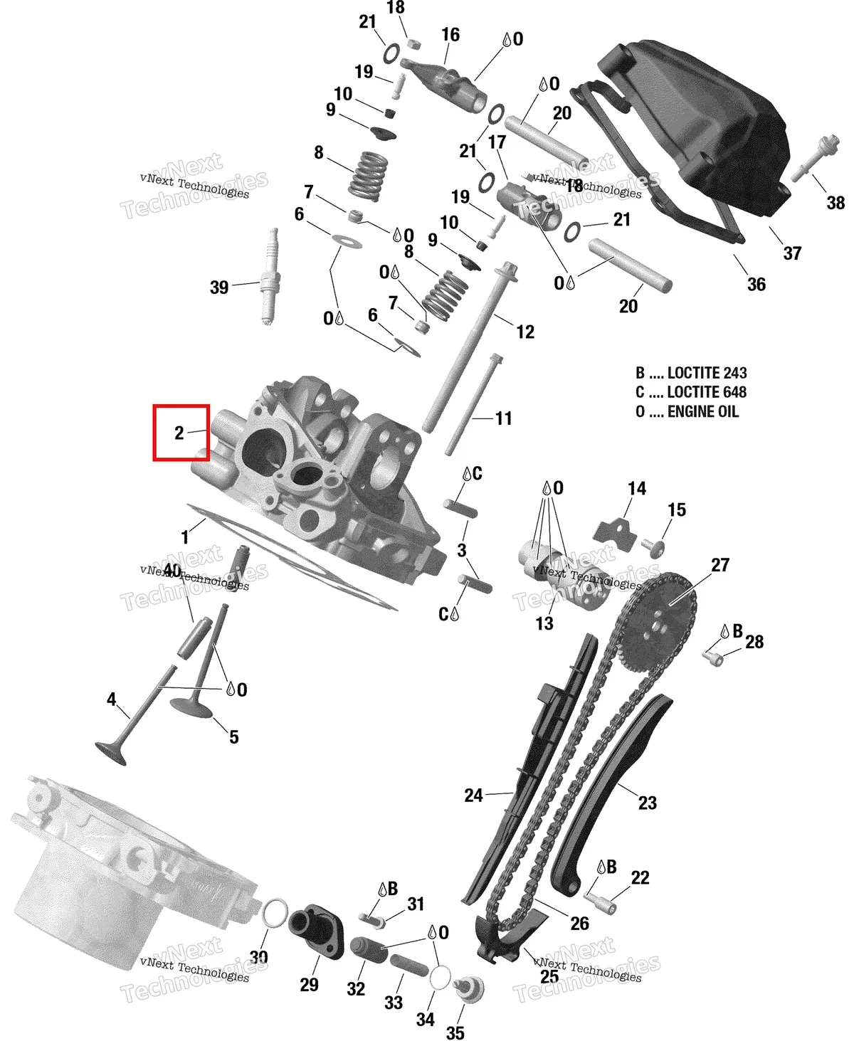 Деталь 420413121 (Головка цилиндра Can-Am Outlander 1000R EFI XMR (2022) (420413121)) на схеме узла 2022 Can-Am Outlander 1000R EFI - DPS - CE Rotax - Cylinder Head, Rear