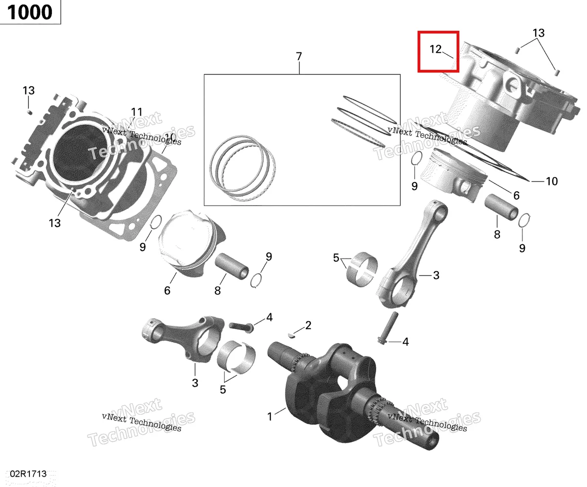 Деталь 420413205 (Цилиндр с втулка задний Can-Am Outlander 4x4 XT 1000R (2018) (420413205)) на схеме узла 2018 Can-Am OUTLANDER - 4X4 - DPS - 1000R - 5LJA - Orange Crush Rotax - Crankshaft, Piston And Cylinder