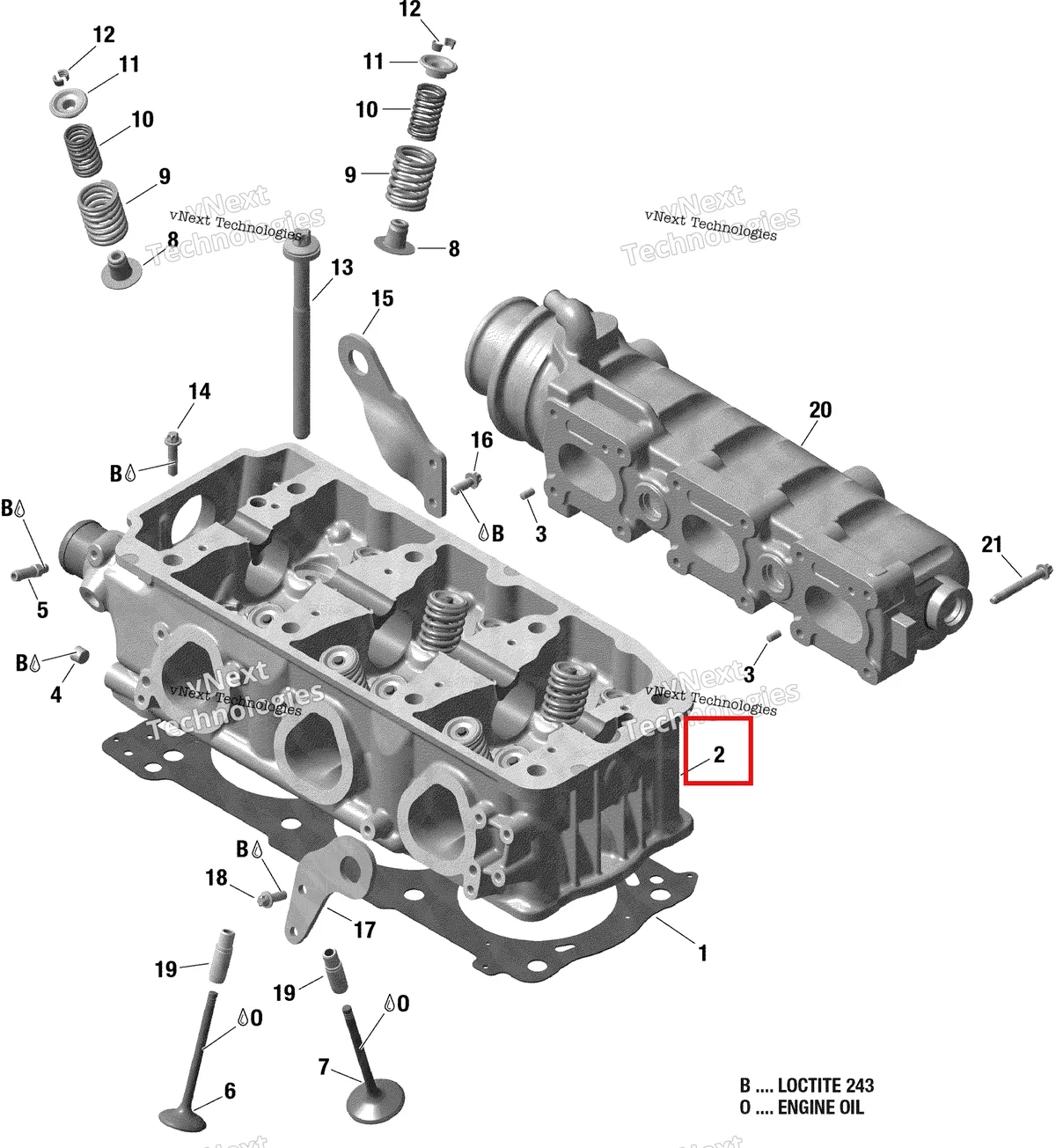 Деталь 420413258 (Головка цилиндра в сборе Sea-Doo RXP (2016) (420413258)) на схеме узла 2019 Sea-Doo GTX 300 Cylinder Head And Exhaust Manifold