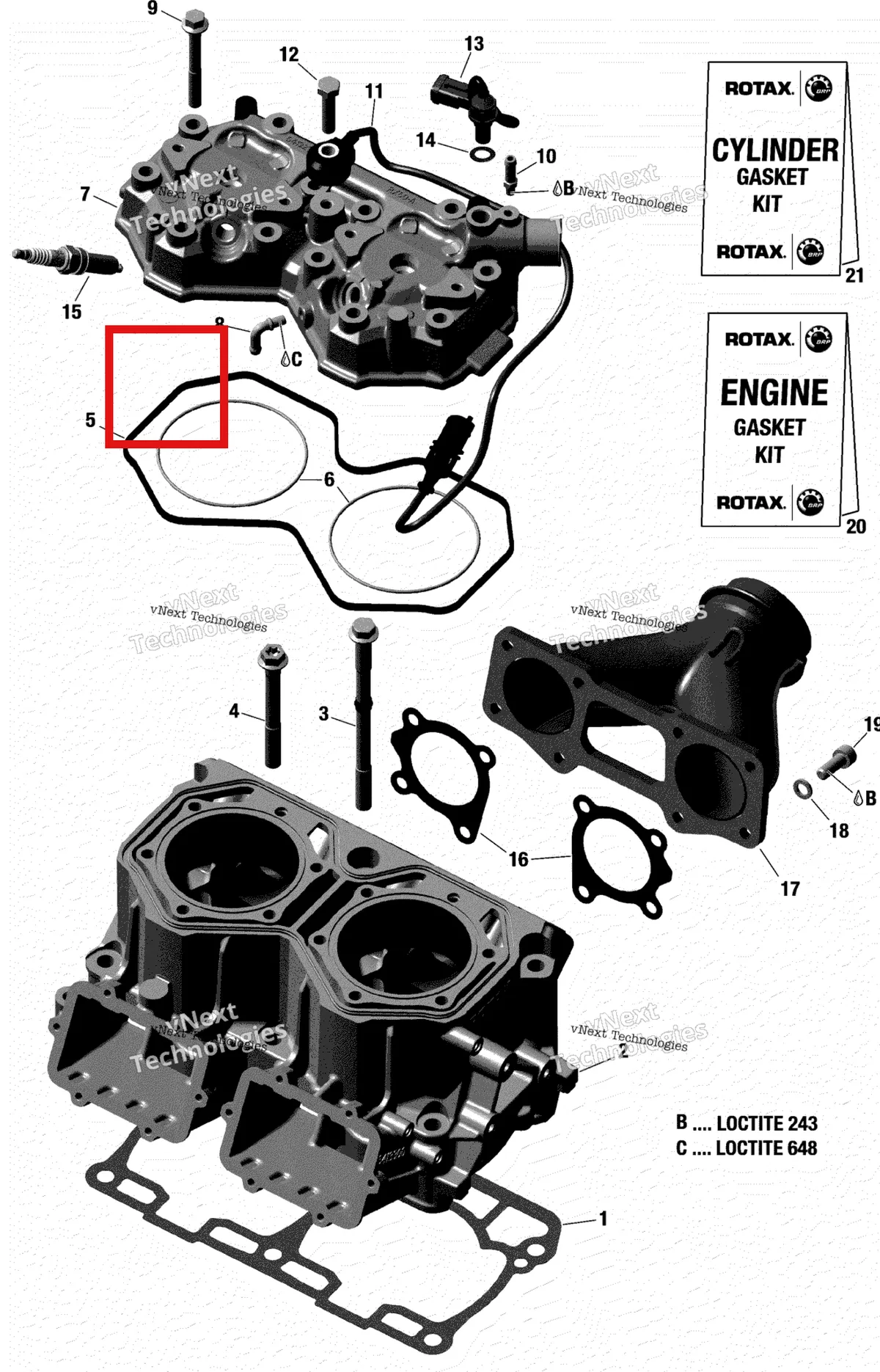 Деталь 420413292 на схеме узла 2018 Ski-Doo FREERIDE 850 E-TEC Cylinder And Cylinder Head