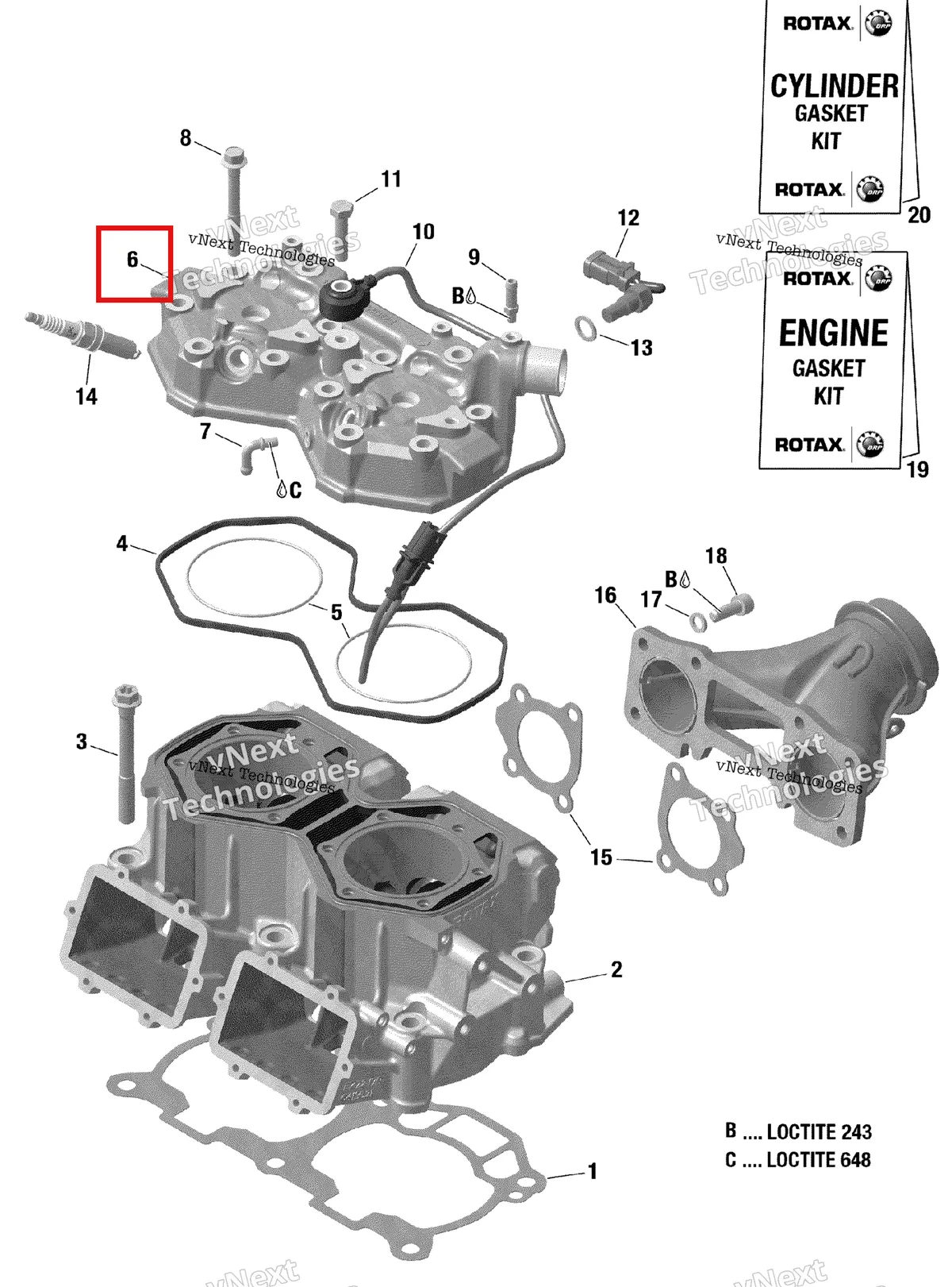 Деталь 420413421 на схеме узла 2018 Ski-Doo MXZ X - 600R ETEC Cylinder And Cylinder Head