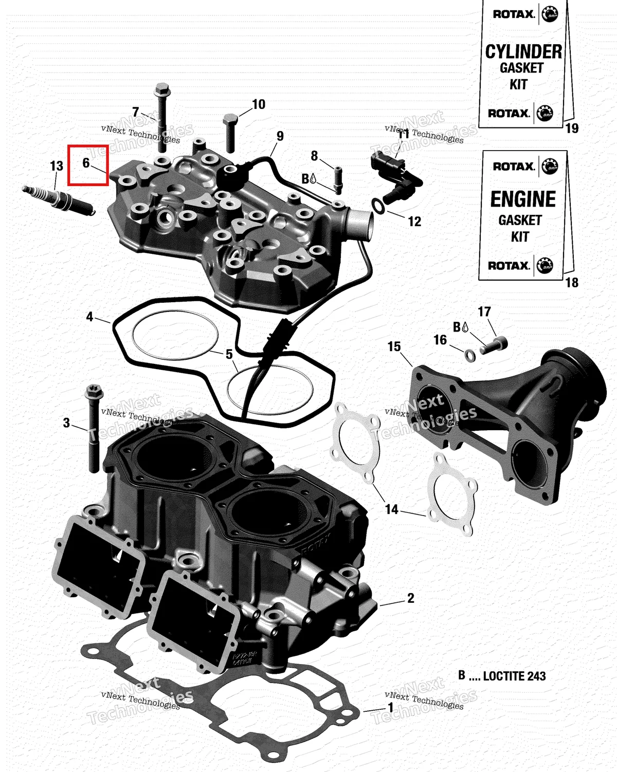 Деталь 420413422 на схеме узла 2018 Ski-Doo MXZ 600RS - Racing Cylinder And Cylinder Head North America