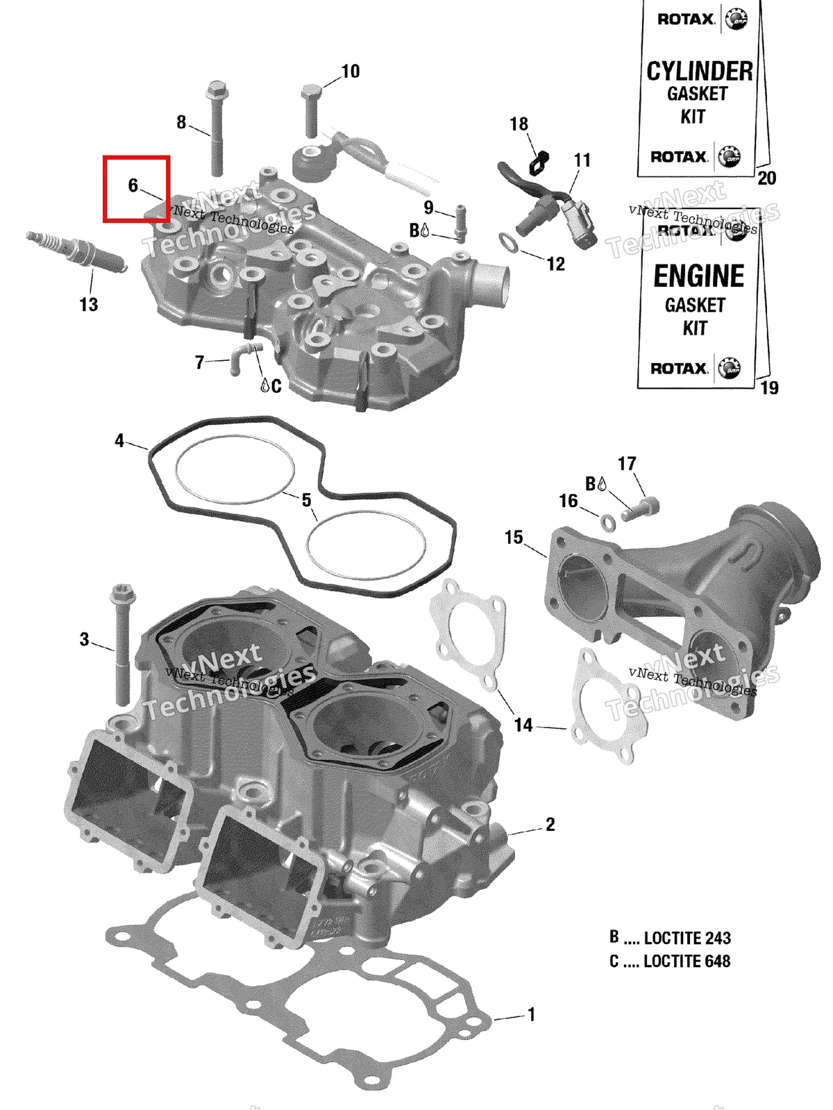 Деталь 420413425 на схеме узла 2019 Ski-Doo BACKCOUNTRY 600R E-TEC Cylinder And Cylinder Head