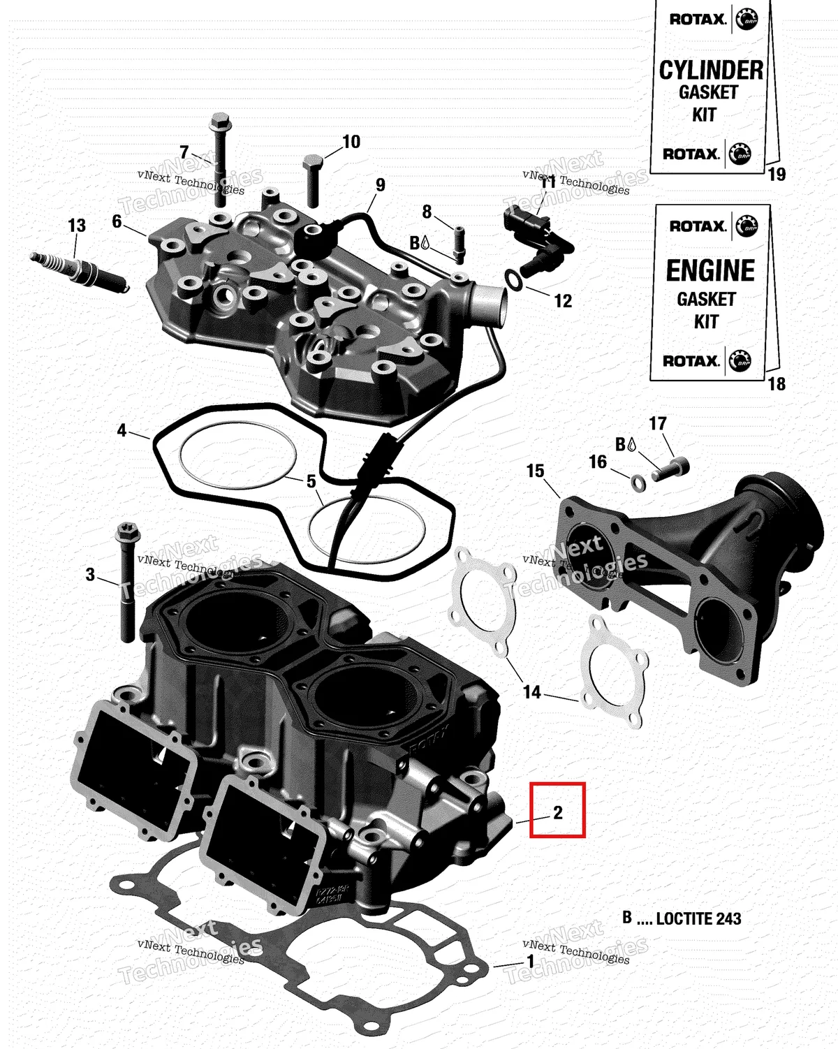 Деталь 420413510 на схеме узла 2018 Ski-Doo MXZ 600RS - Racing Cylinder And Cylinder Head North America