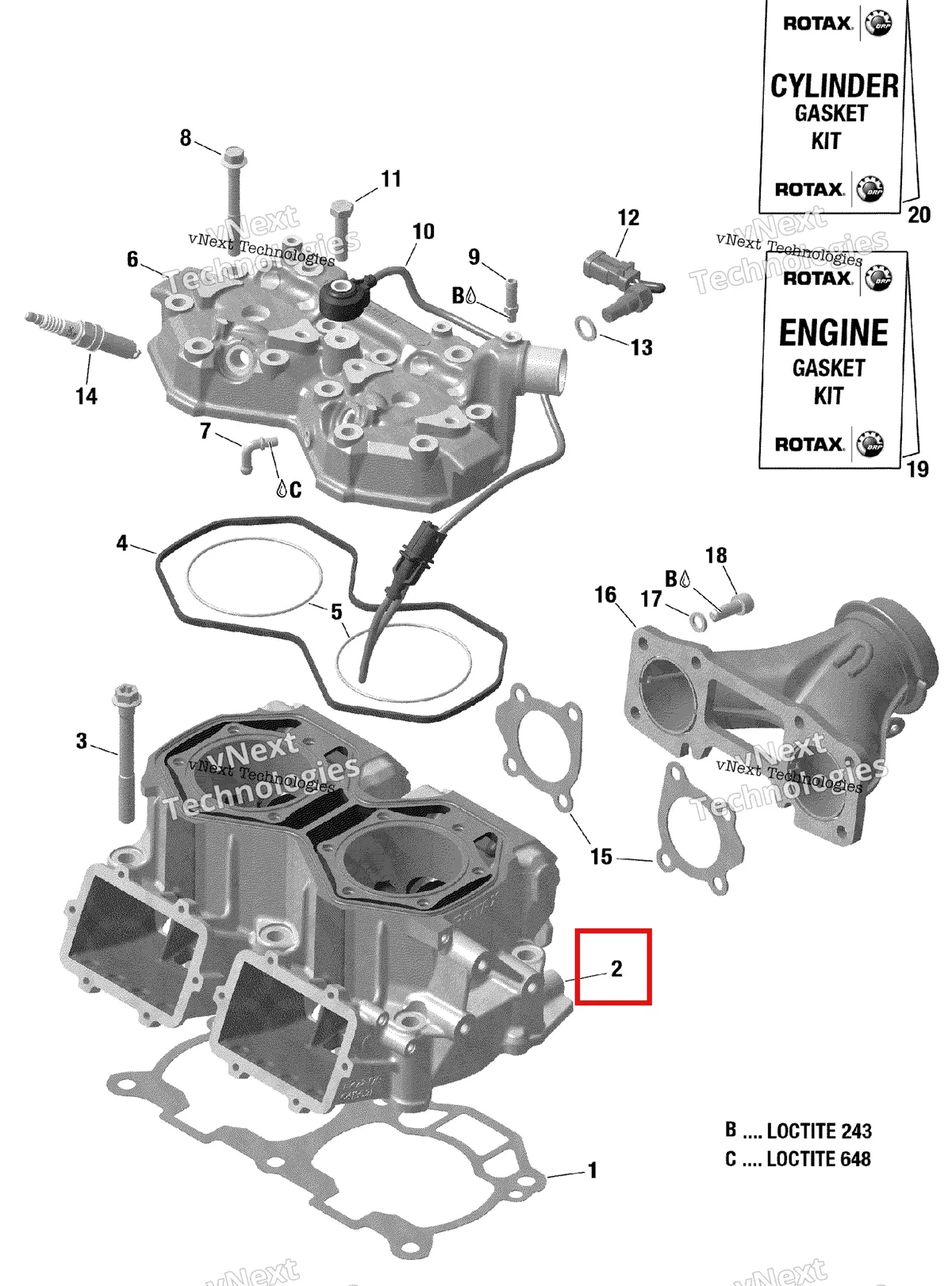 Деталь 420413520 на схеме узла 2018 Ski-Doo MXZ X - 600R ETEC Cylinder And Cylinder Head
