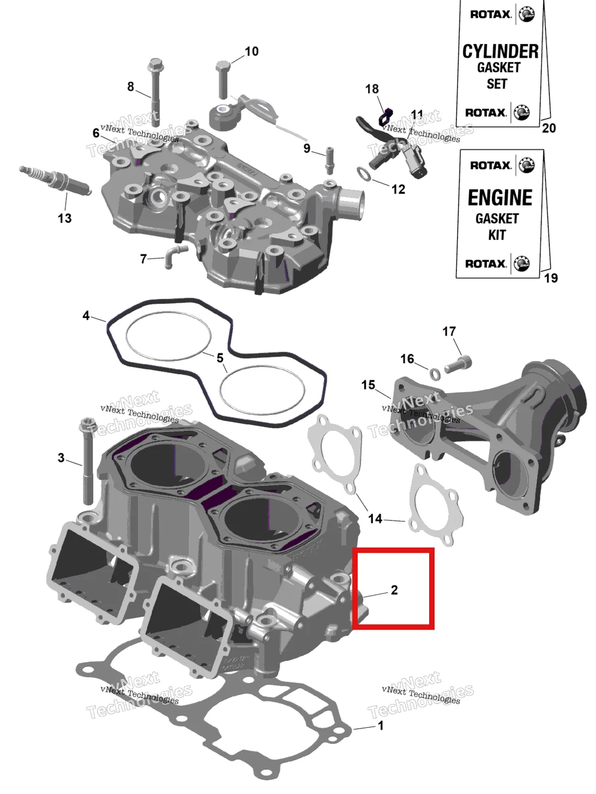 Деталь 420413524 на схеме узла 2025 Ski-Doo SKANDIC - 600R E -TEC - SE - AUSE - Deep Black - 154X20X1.5ICST Track Rotax - Cylinder